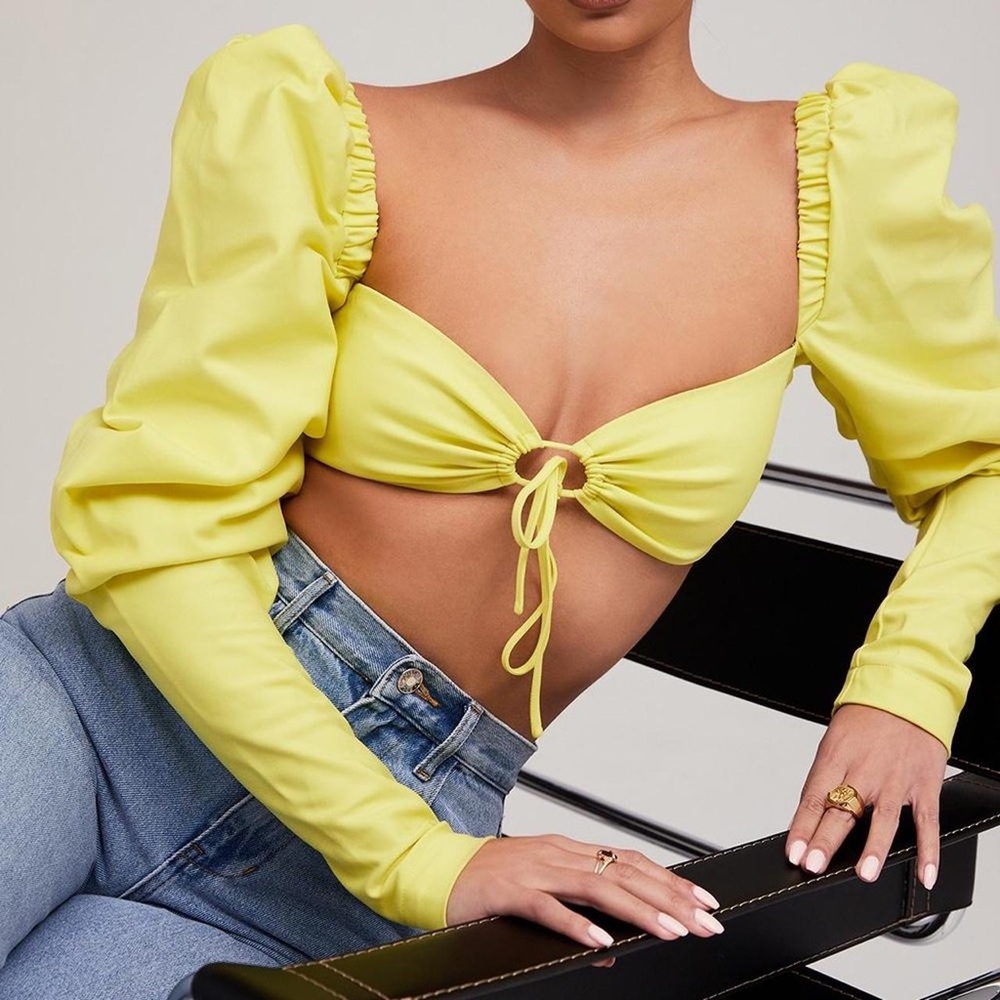 Mistress Rocks Neon Yellow Crop Top with Sleeves
